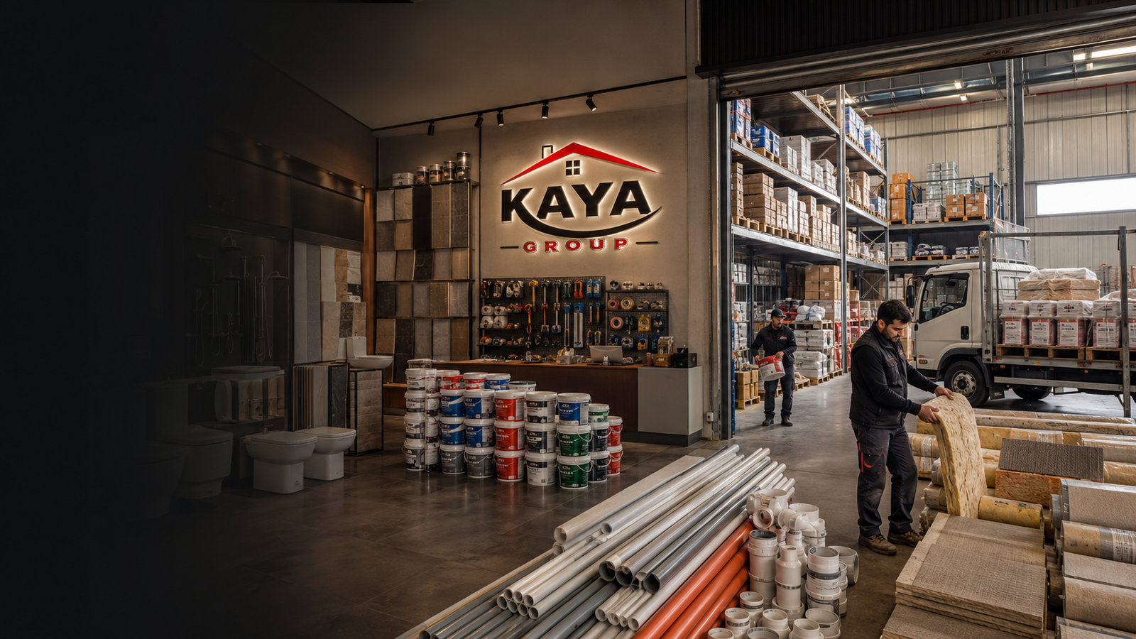 Keşan yapı malzemeleri ve hırdavat tedarikçisi Kaya Group mağaza depo ve ürün alanı